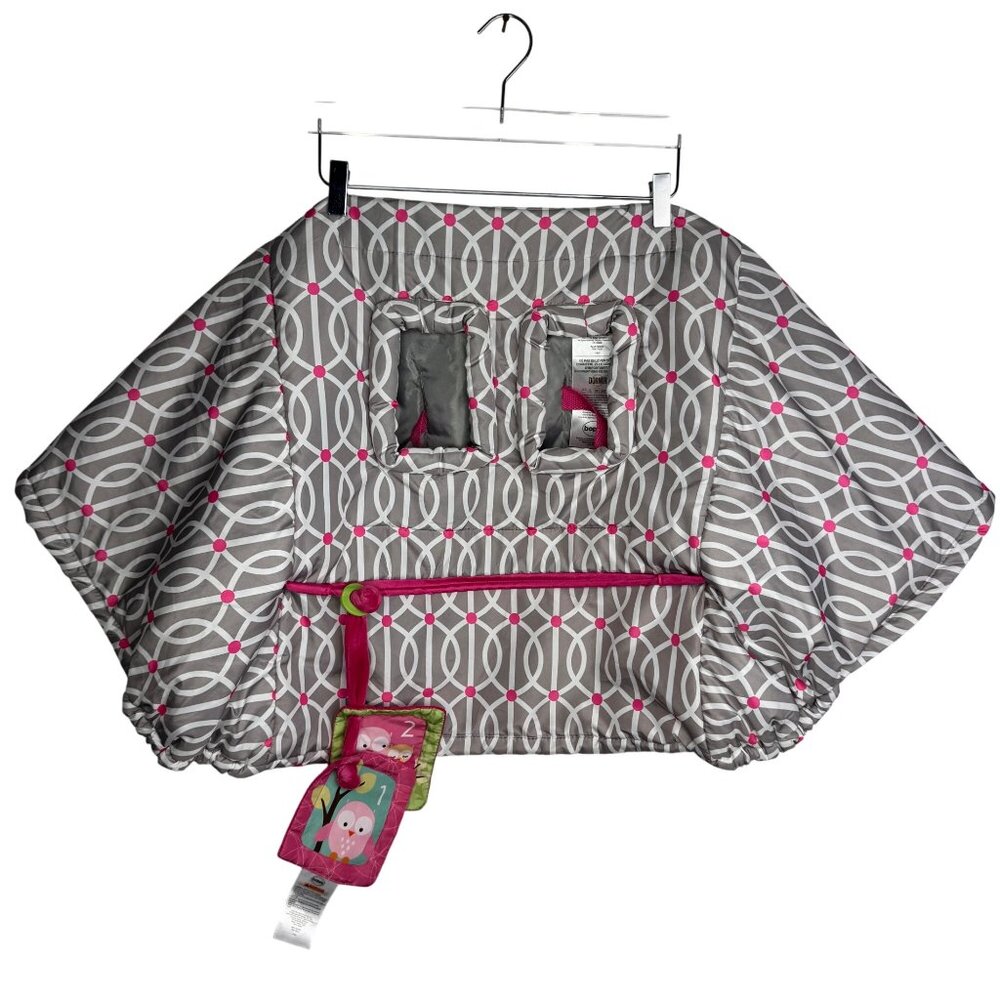 Boppy Grey White Pink Shopping Cart Cover With Pink Owl Toy